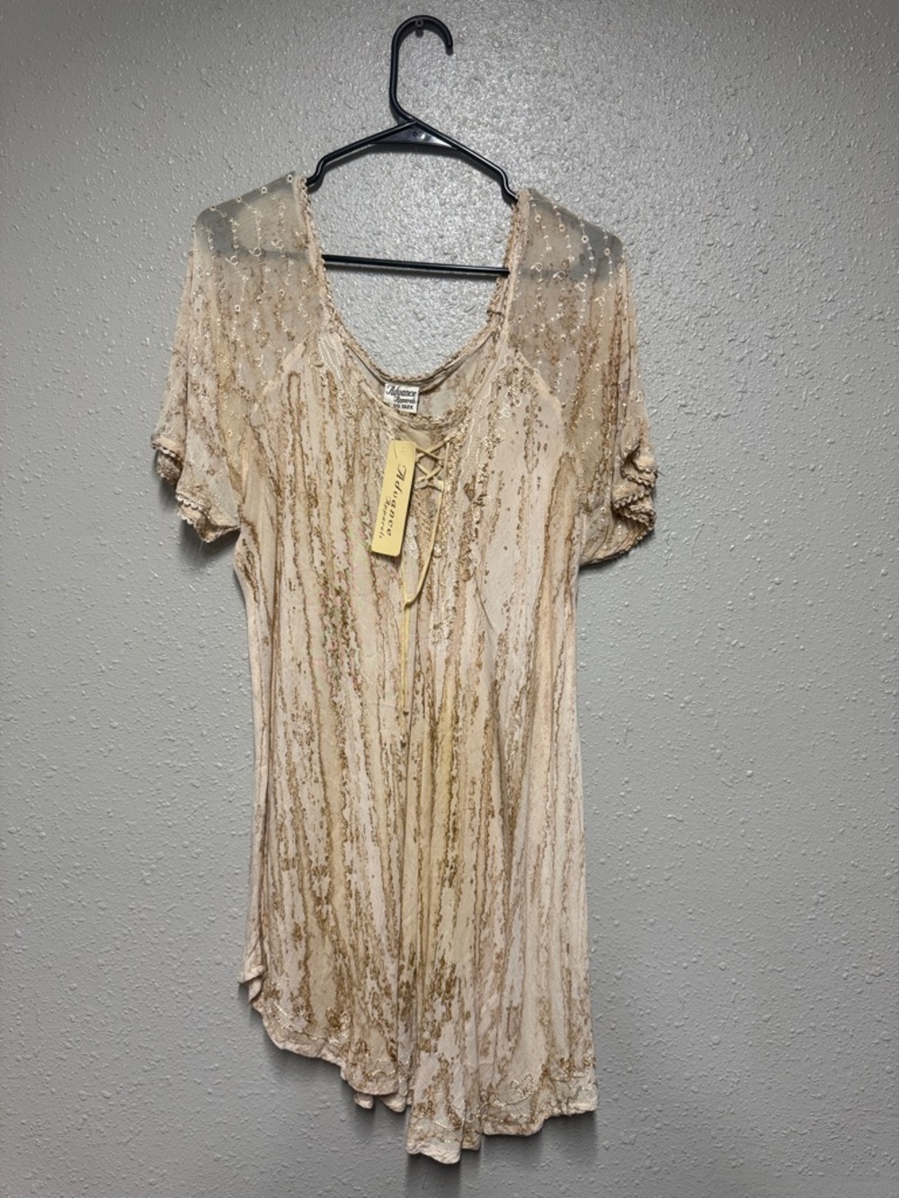 Advance Apparels Beige and Gold Lace-Up Short Sleeve Tunic